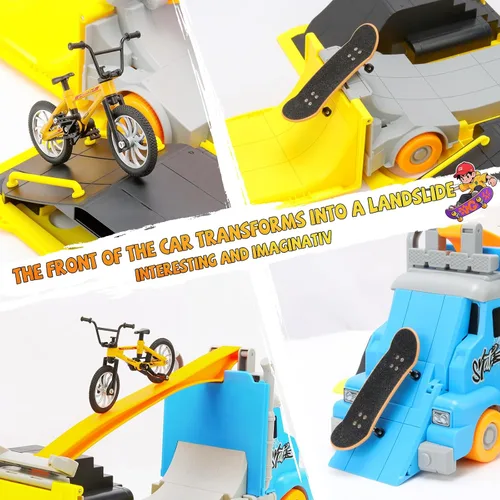 Vista 12 de Set de Parque de Patineta Hestiasko, Vehículo Camión Transformable 2-en-1 con 3 Diapasones, Bicicleta de Dedo, Rampas, Estuche de Almacenamiento