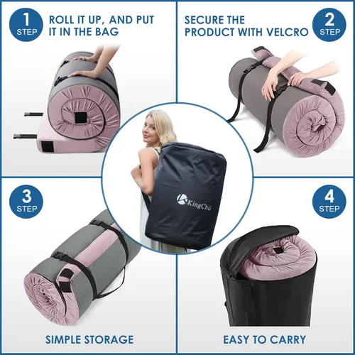 Vista 5 de KingChii CertiPUR-US - Colchón de espuma viscoelástica para campamento, portátil, enrollable, para viajes, campamento, colchoneta para dormir y Rosa