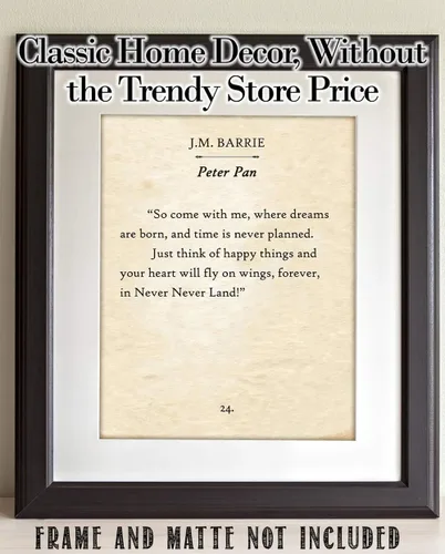 Vista 6 de Lone Star Art Peter Pan - So Come With Me Where Dreams Are Born - J.M. Barrie - 11x14 Unframed Typography Book Page Print - Great Neverland Gift &