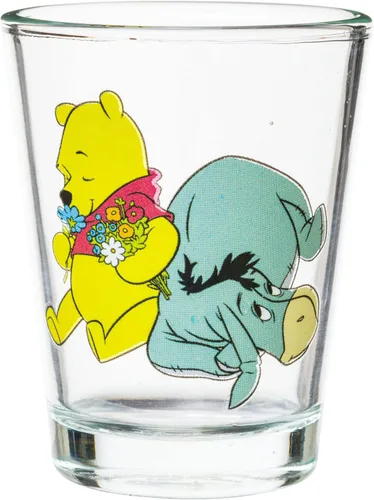 Vista 4 de Silver Buffalo Disney Winnie the Pooh Retro Groovy con Eeyore y Piglet - Juego de 4 mini vasos de vidrio, 1.5 onzas