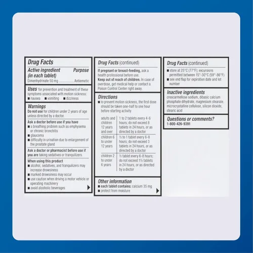 Vista 7 de Driminate Genérico para el mareo por movimiento de Dramamine, 50 mg anti náuseas, 100 unidades (paquete de 3)