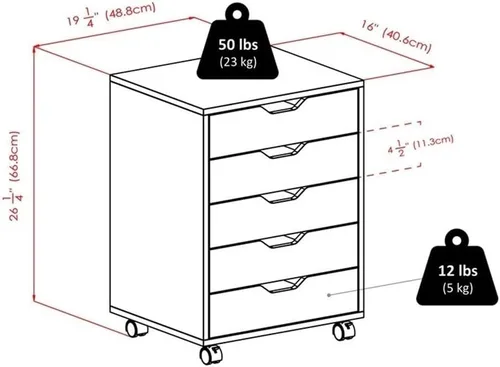 Vista 3 de Scranton & Co - Archivador móvil de madera con 5 cajones, color blanco