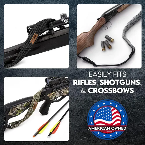 Vista 7 de TLO Outdoors Portafusil de Paracord – Portafusil Táctico de Rifle de 2 Puntos, Extra Ancho, Correa Ajustable con Enganches Giratorios para Rifle