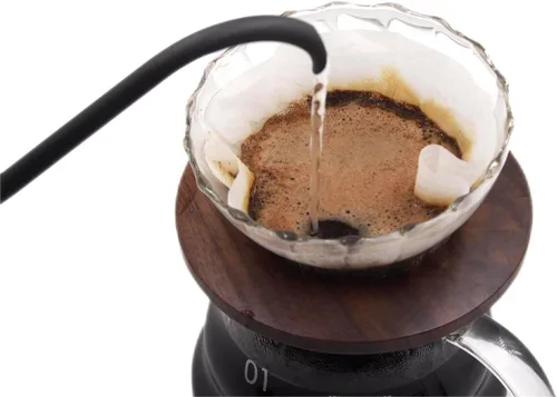 Vista 4 de Gotero de café de vidrio con soporte de madera y bolsa de almacenamiento, cafetera portátil de viaje, filtro de café reutilizable para acampar