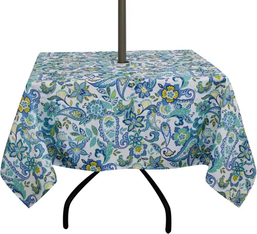 Vista 31 de ColorBird Mantel para exteriores con estampado botánico Spring Bloom, resistente al agua, a prueba de derrames, tela de poliéster con agujero