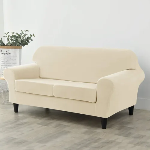 Vista 2 de OBCREAT Funda de sofá de terciopelo elástico de 3 piezas para sofá de 2 cojines, funda de sofá suave con parte inferior elástica, protector