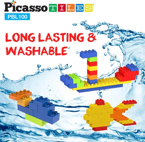 Vista 6 de PicassoTiles Juego de 200 piezas de bloques de construcción de ladrillos de construcción grandes, juego de ladrillos STEM, juego de aprendizaje