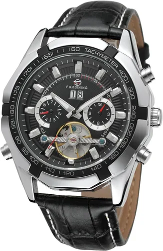 Vista 6 de Forsining Reloj automático original de cuerda automática Tourbillion calendario correa de cuero FSG340M3T1 para hombre, Negro -, Multifunción
