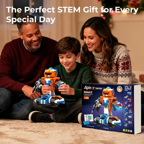Vista 7 de Apitor Kit de Construcción de Robot X, 12 en 1 Programable con Aplicación, Control Remoto APP, Vehículo RC, Conjunto de Codificación de Robótica