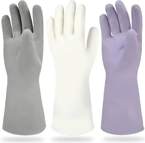 Vista 9 de Cleanbear Reusable Dish Washing Rubber Glove Set of 3, Household Cleaning Gloves for Washing