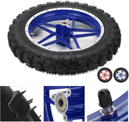 Vista 7 de Conjunto de rueda trasera, repuesto de repuesto antideslizante de neumático de goma de 2.5 a 10 pulgadas para mini moto de cross de 2 tiempos (azul)