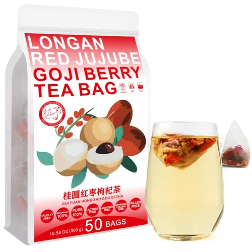 Plant Gift Longan Goji Berry - Bolsas de té de 10.58 onzas (0.21 oz* 50 bolsas), Longan, Wolfberry, rosa, Hongzao Chinese Pure Nature, té mixto para