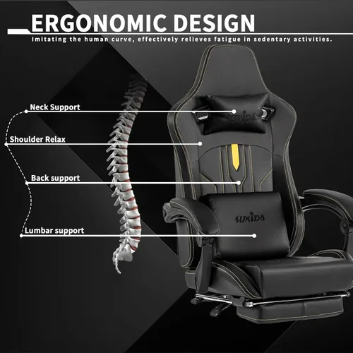 Vista 22 de Gaming Chair with Footrest Ergonomic Computer Chair Massage Lumbar Cushion, Racing Video Game Chair Adjustable Rocker Recliner Executive Office Desk