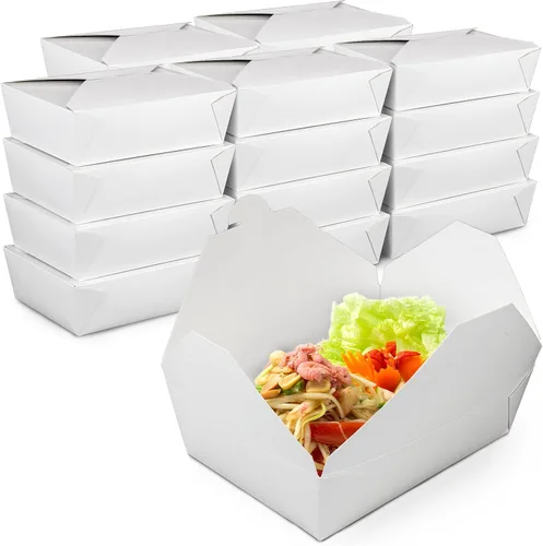 Vista 9 de Fit Meal Prep Paquete de 50 recipientes de papel de 54 onzas para llevar de 8.5 x 6 x 2 pulgadas, cajas blancas de comida para almuerzo #2, embalaje