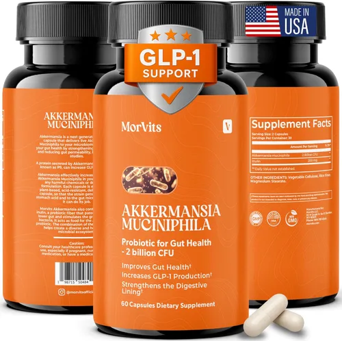 Akkermansia Probiotic for Cravings & Gut Health | GLP-1 Support Supplement with Akkermansia Muciniphila – 2 Billion CFU, Inulin Prebiotic Fiber – 60