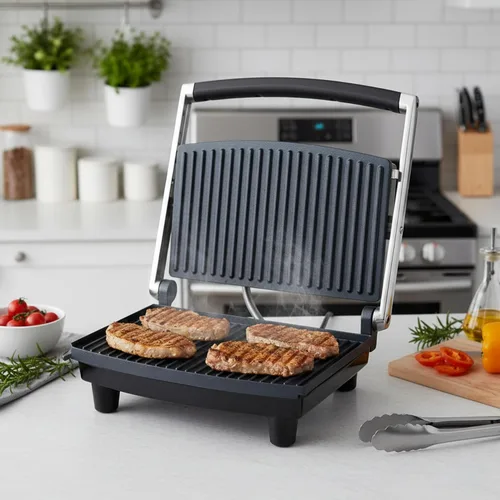 Vista 4 de Chef Buddy Panini Press Gourmet Sandwichera para una cocina saludable - Parrilla interior con bandeja de goteo de Classic Cuisine (plateado), otro