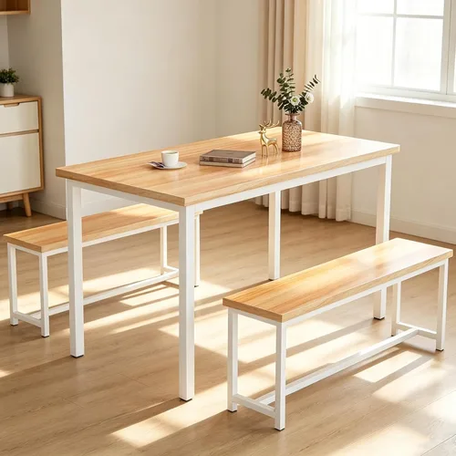 Recaceik Juego de mesa de comedor beige de 47" para 4, juego de cocina de 3