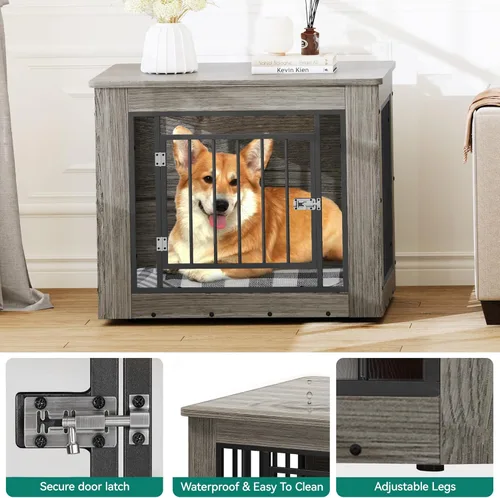 Vista 3 de YITAHOME Mueble de jaula para perros medianos, mesa auxiliar lateral, perrera moderna para perros de interior hasta 35 libras, jaula para perros