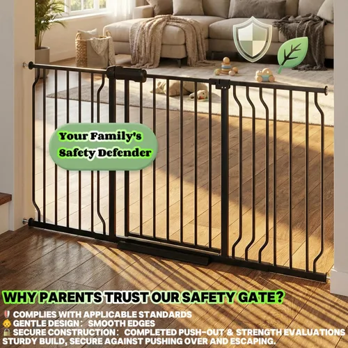 Vista 6 de Puertas de bebé extra anchas para puertas 52.76"-62.20" Puerta de bebé extra ancha Puerta para perros Montada a presión Sin perforación con paso
