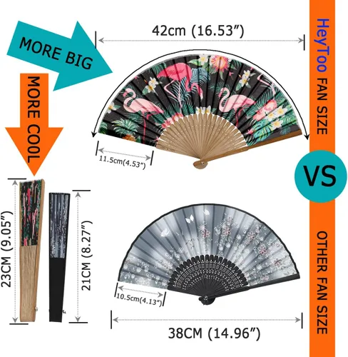 Vista 2 de HeyToo Abanico plegable de mano para mujer, ventilador plegable con estampado de bambú, ideal para decoración, boda, fiesta temática de aniversario