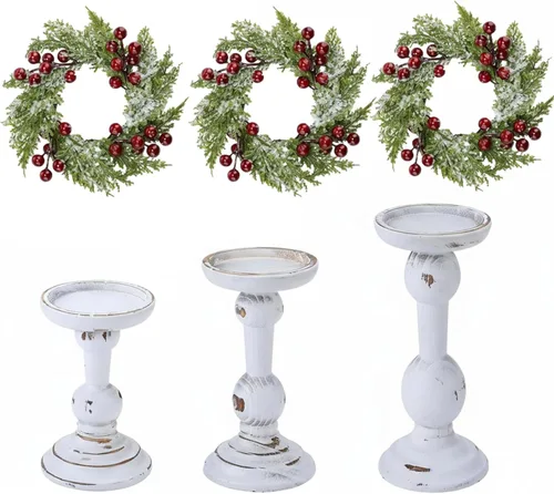 Mumufy 6 piezas portavelas de Navidad para velas de pilar, decoración rústica de madera de granja vintage para centro de mesa de Navidad, alto
