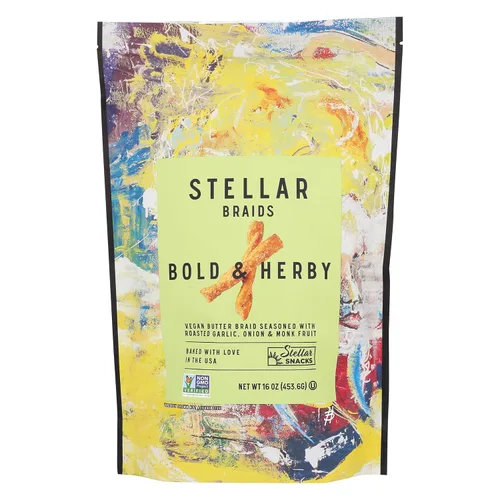 Stellar Snacks Bold & Herby Pretzels, bolsa grande resellable de 16 onzas, vegano, sin OGM, palitos de pretzel gourmet, trenzas, varillas, torcidos