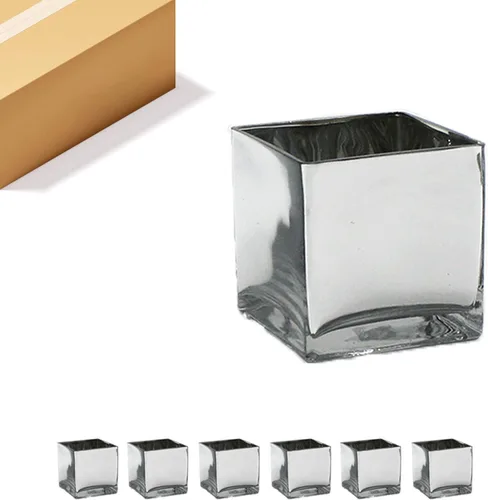 Vista 14 de WGV - Jarrón de cristal en forma de cubo, portavelas, 3 x 3 x 3 pulgadas, contenedor transparente elegante con decoración floral