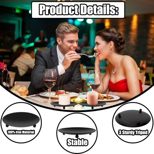 Vista 3 de 8 PCS Iron Plate Candle Holder,Candle Stand for LED & Wax Candles,Black Candle Holders Iron Plate,4" Decorative Pillar Candle Plate for Incense