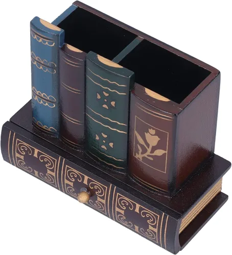 Vista 8 de Walfront Portalápices de estilo retro, organizador de escritorio de MDF con cajón, gran espacio para oficina y hogar