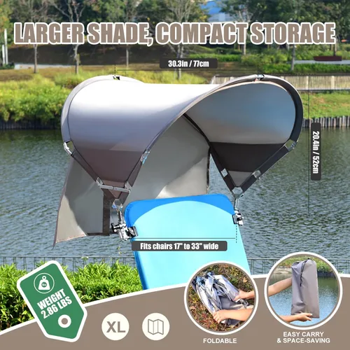 Vista 2 de Toldo universal XL para silla, plegable de gran tamaño, portátil, UPF 50+, con abrazadera ajustable, se adapta a la mayoría de las marcas de playa