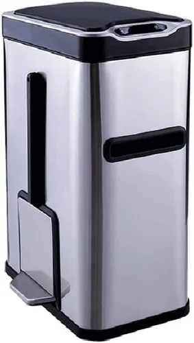 Vista 8 de Garbage Cans Automatic Opening Stainless Steel Bin,1.8 Gallon Capacity,Bring Your Own Tissue Holder Toilet Brush Waste Basket (Color : Champagne)