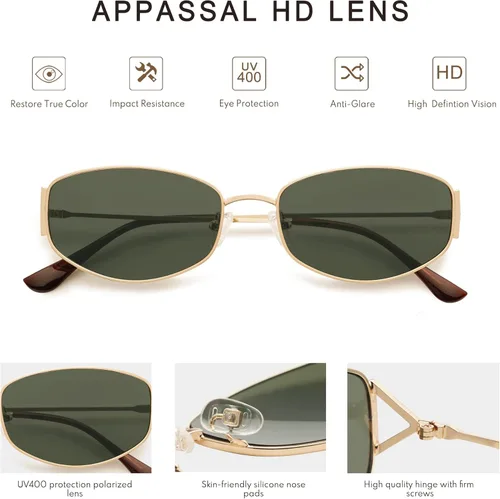 Vista 4 de Appassal Gafas de sol ovaladas retro para mujeres y hombres pequeños rectángulo hexagonal marco de metal gafas de sol AP3625