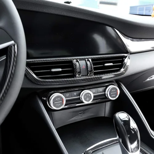 Vista 2 de Marco de ventilación de salida de aire acondicionado para consola central de automóvil ABS para Alfa Romeo Giulia 2017-2020 (fibra de carbono)