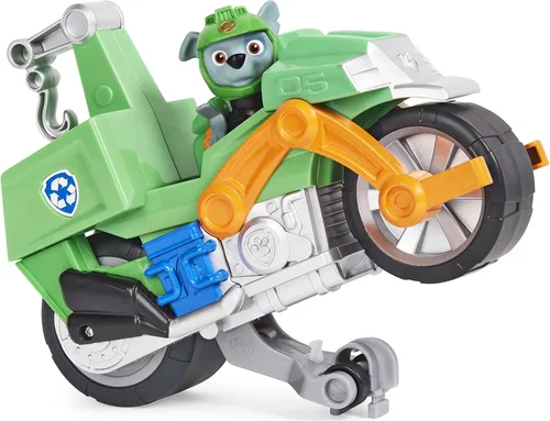 Vista 4 de PAW Patrol Moto Pups Rocky's Deluxe - Vehículo de motocicleta con función de ruedas y figura multicolor, XL