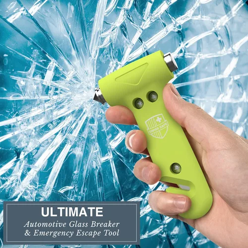 Vista 6 de Martillo de seguridad para auto Swiss Safe duradero 5-1, rompecristales con cortador de cinturón de seguridad - Martillo de vidrio de escape