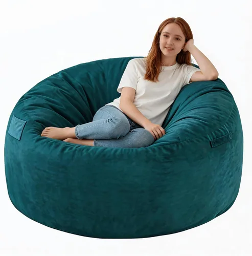 Vista 27 de Puf de 5 pies, puf grande con relleno de espuma viscoelástica, sofá puff esponjoso con funda de terciopelo holandés, puf redondo para sala de estar