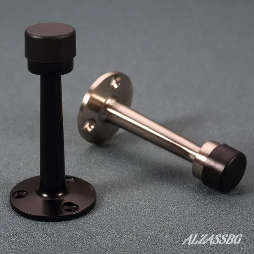 Vista 3 de Alzassbg Paquete de 10 topes de puerta negros, soporte de puerta de montaje en pared, tope de puerta sólido resistente con parachoques de goma