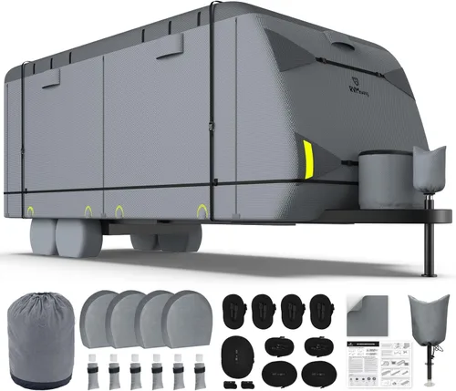 Vista 11 de RVMasking - Funda para remolque de viaje RV de 15-18 pies, cubierta de cámper de 7 capas extra gruesa, impermeable y resistente al viento