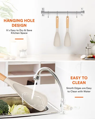 Vista 7 de Cuchara de cocina para utensilios de cocina antiadherentes, ideal para cocinar y servir silicona mate resistente sin BPA, cuchara con mango