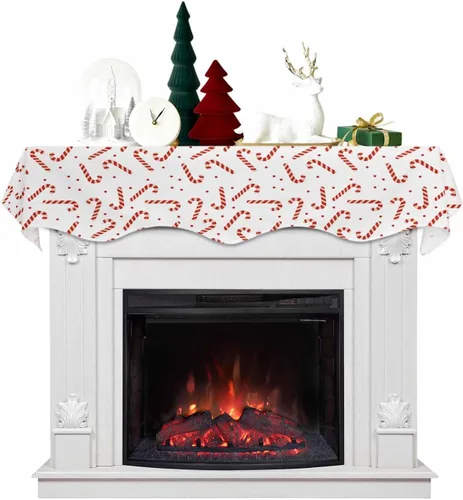 Vista 13 de Mantel con diseño de copo de nieve azul para chimenea de Navidad, bufanda para repisa, estola para estantes, renos, alces, nieve, bosque, cubierta