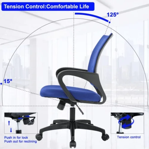 Vista 33 de Silla de oficina en casa, silla de escritorio ergonómica, silla de computadora de malla con soporte lumbar y reposabrazos, silla de trabajo Negro