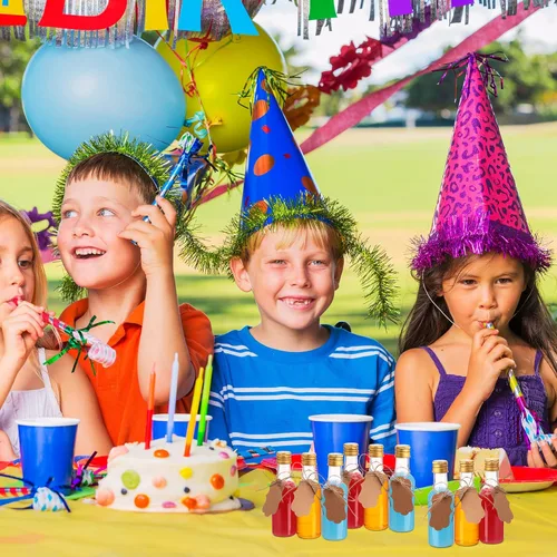 Vista 7 de Yinder 100 botellas pequeñas de licor de 1.7 onzas a granel, pequeñas botellas vacías de plástico con tapas, embudos de papel Kraft, cuerdas