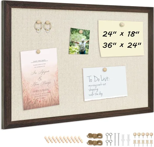 Vista 15 de DOLLAR BOSS - Tableros de anuncios con lino, 1 tablero de corcho de doble cara de 16 x 12 pulgadas para paredes, con marco de madera, pequeño