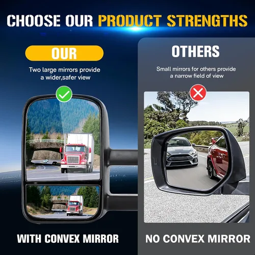 Vista 6 de Espejos de remolque compatibles con Chevrolet Silverado 2007-2013 para GMC Sierra 1500 2500 3500 Suburban Tahoe Avalanche Yukon con telescópico