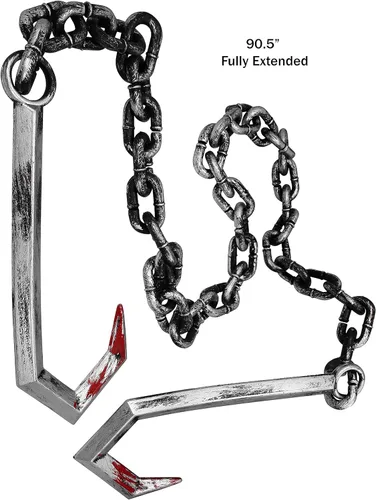 Vista 6 de Nicky Bigs Novelties Plastic Fake Butcher Hook Meat Hooks with Chain Weapons Halloween Horror Prop