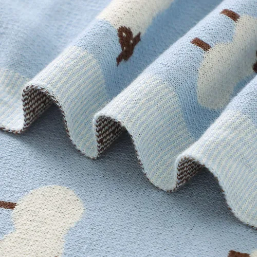 Vista 7 de mimixiong Manta de bebé tejida 100% algodón para niños y niñas con lindas ovejas tamaño 30 x 40 pulgadas, azul