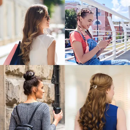 Vista 6 de 4 pinzas para el cabello con perlas brillantes y diamantes de imitación, pequeños pasadores de metal para el cabello, accesorios decorativos