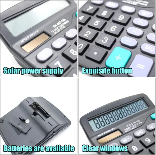 Vista 3 de Calculadora de escritorio, calculadora de oficina con batería solar de 12 dígitos con pantalla LCD grande, botón sensible grande, calculadoras