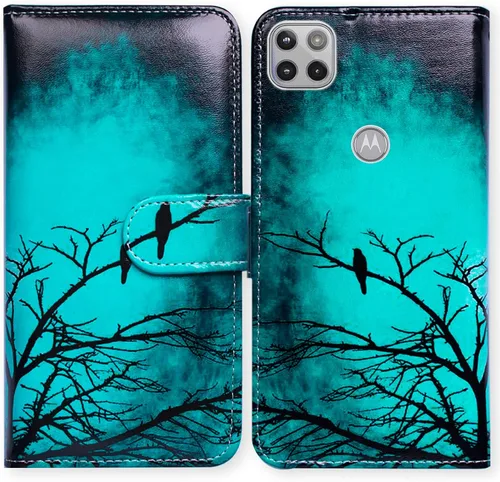 Bcov Motorola One 5G Ace - Funda de piel con tapa y diseño de pájaro negro, con ranuras para tarjetas, cierre magnético y soporte