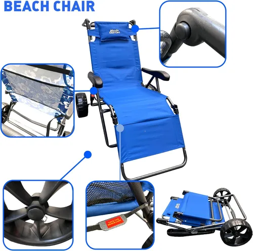 Vista 6 de Silla de carrito de playa – 2 en 1 gira de silla a carrito – Ruedas grandes – Fácil de usar – Gran capacidad – Color azul